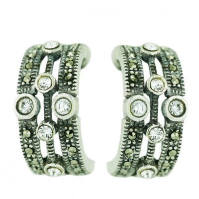 Marcasite Earring Hoop 6 Pcs Clear Cubic Zirconia