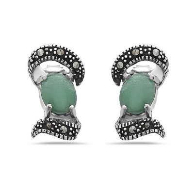 Marcasite Earring Jade with Marcasite Ribbon Top & Bottom