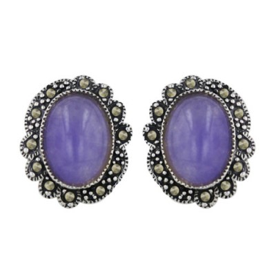 Marcasite Earring Oval P. Jade with All Around Design