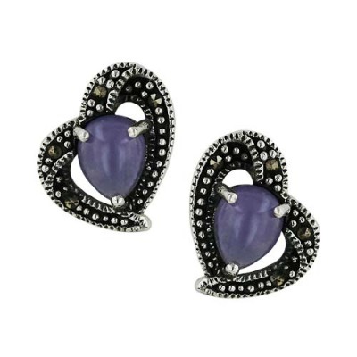 Marcasite Earring Teardrop P. Jade Open Heart