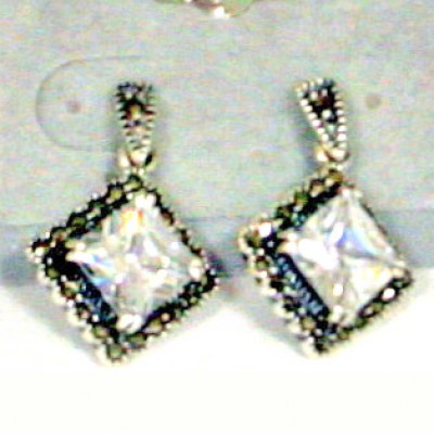Marcasite Earring Square Clear Cubic Zirconia