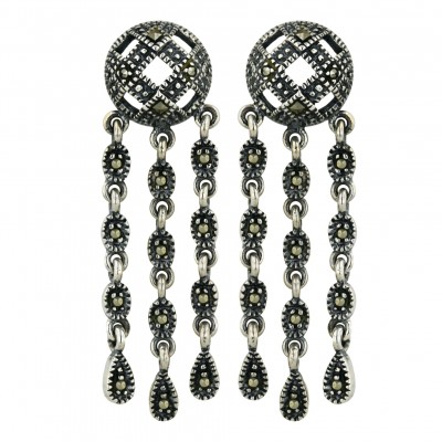 Marcasite Ear Dome with Diamond Cut Hole 3 Dangle Tear Sha