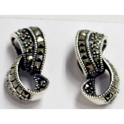 Marcasite Earring Sq+Round Z Interlocking Loop