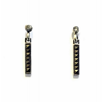 Marcasite Earring 13mm Square Marcasite Bar with Cirlce Top +Post
