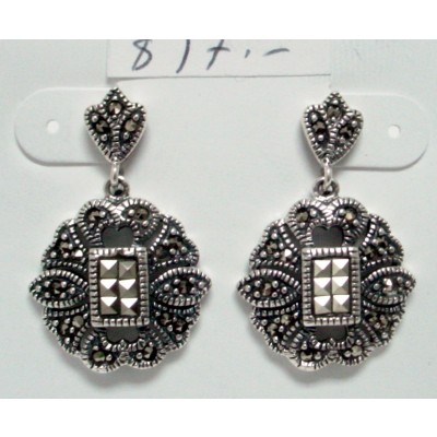 Marcasite Earring Rectangular Qz Cntr with Double Marquis