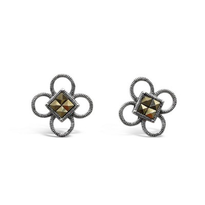 MARCASITE EARRING FLOWER STUD SQUARE MARCASITE