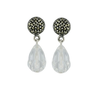 Marcasite Earring Dome Marcasite Top with Clear Cubic Zirconia Dangle 7X10 mm Tear