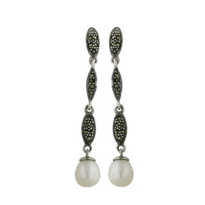 Marcasite Earring Oval Marcasite Parts with Oval Fresh Water Pearl