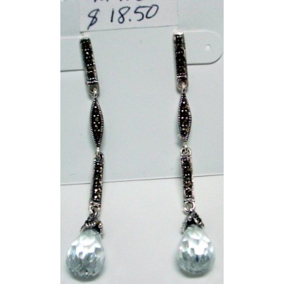 Marcasite Earring Z Stick Clear Cubic Zirconia Briolette