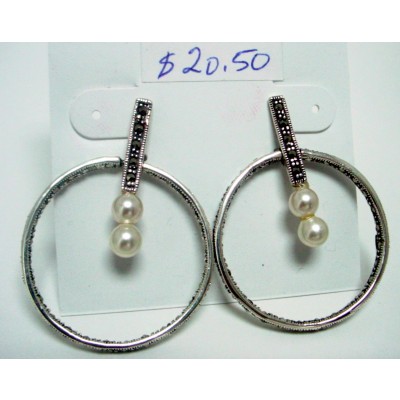 Marcasite Earring 30mm Hoop with Z In+Out with Z Bar+ 2 Faux Pea