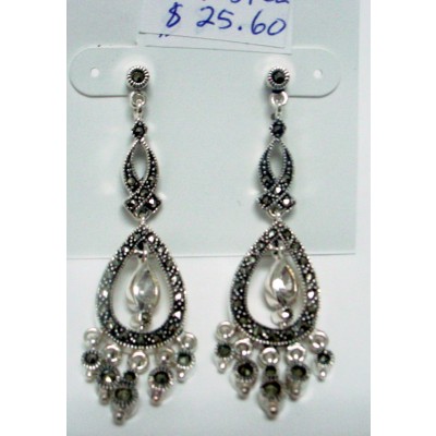 Marcasite Earring Open Teardrop with Clear Cubic Zirconia Bezel Ctr+5 Dangle