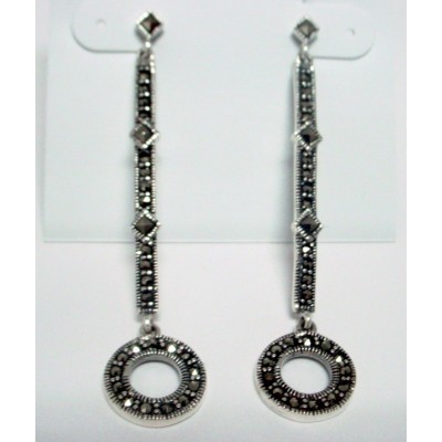 Marcasite Earring Open Circle with Square Cut Marcasite Rhombus Stick