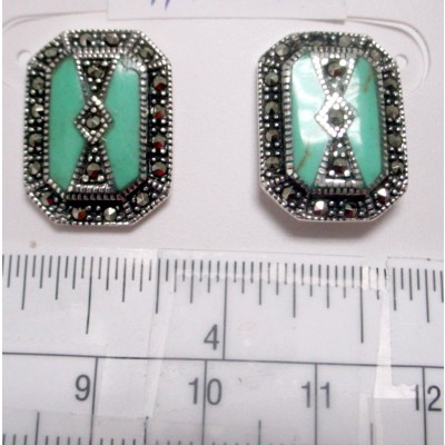 Marcasite Earring Turquoise Rectangular
