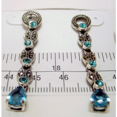 Marcasite Earring Aqua Marine Glass Tear Drop Dangle