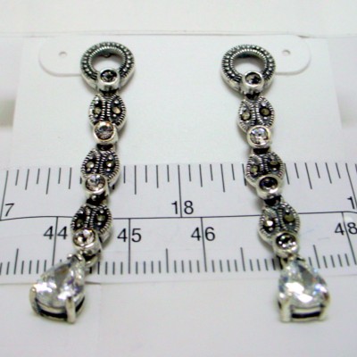 Marcasite Earring Champagne Cubic Zirconia Tear Drop Dangle