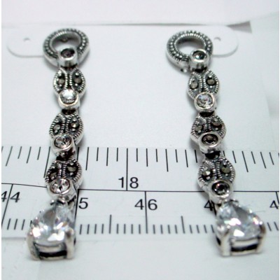 Marcasite Earring Clear Cubic Zirconia Tear Drop Dangle