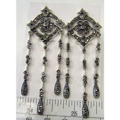 Marcasite Earring Plain Circle+Flower Top Chandelier