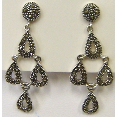 Marcasite Earring Plain Round Top+4 Open Tear Drop