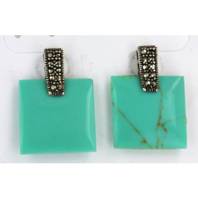 Marcasite Earring 18X18mm Faux Turquoise Square