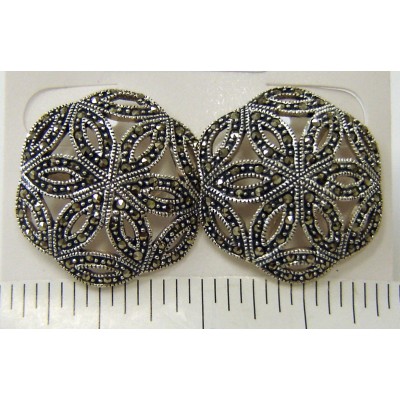 Marcasite Earring Open Flower Button