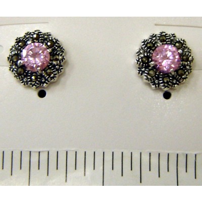 Marcasite Earring 5mm Pink Cubic Zirconia Sunflwr Stud