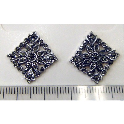 Marcasite Earring Flower in Diamond Shaped Frame