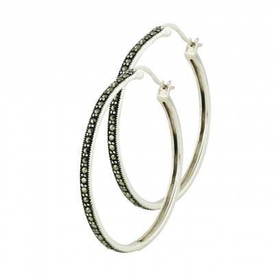 Marcasite Earring 45mm Pave Marcasite Latch Hoop