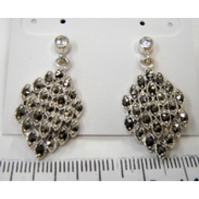 Marcasite Earring Cubic Zirconia Bezel Top with Rhombus Marquis Dangle