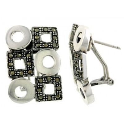 Marcasite Earring Plain Circle+Marcasite Open Square