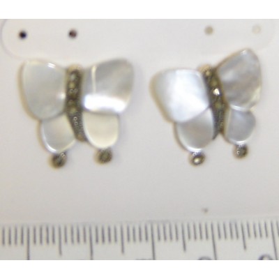 Marcasite Earring White Mother of Pearl Butterfly