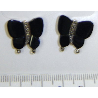 Marcasite Earring Onyx Butterfly