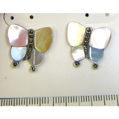 Marcasite Earring Yellow,Black,Pink, White Mother of Pearl Butterfly
