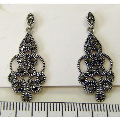Marcasite Earring Marquis Top with Filigree Dangle