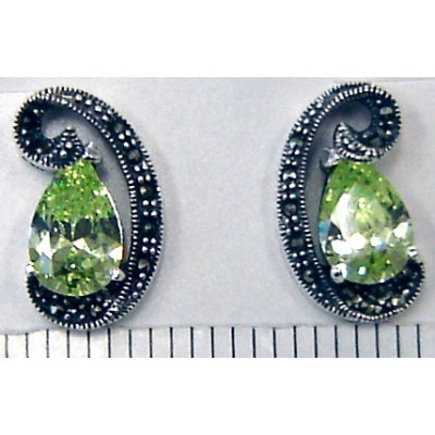 Marcasite Earring '6' Shape with Light Per.Cubic Zirconia Tear Drop