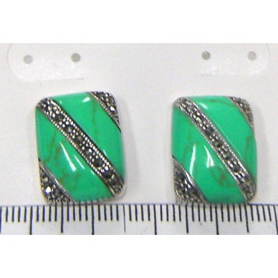 Marcasite Earring Faux Turquoise Stripe Rectangular