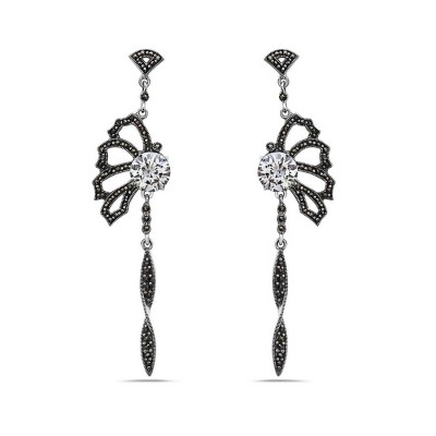 Marcasite Earring 10mm Clear Cubic Zirconia Folder Butterfly with Twisted Ma