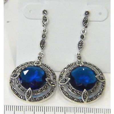 Marcasite Earring Round Sap.Glass with 4 Marquis Dangle