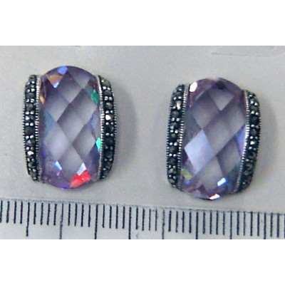 Marcasite Earring Chess Cut Lv Cubic Zirconia with Marcasite Vertical Line both S