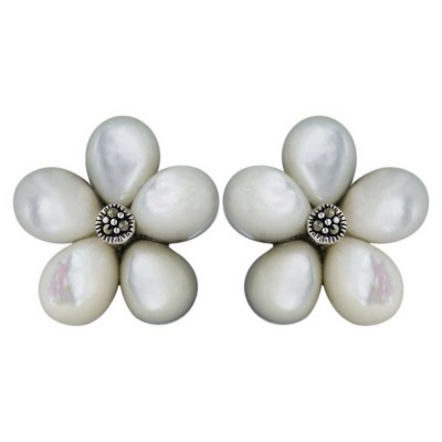 Marcasite Earring 5 Petals White Mother of Pearl Flower