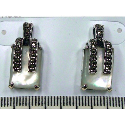Marcasite Earring Rectangular White Mother of Pearl Marcasite Wrap Around