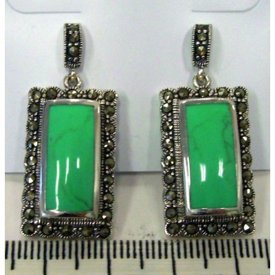 Marcasite Earring 18X9mm Rectangular Faux Turquoise