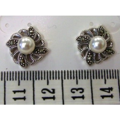 Marcasite Earring Filigree with Synthetic Pearl