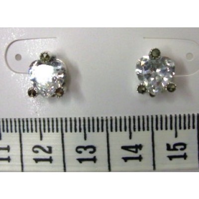 Marcasite Earring Clear Cubic Zirconia Heart with 3 Prongs