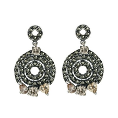 Marcasite Earring Marcasite Swirl with Champagne Cubic Zirconia Heart,Round,Tear Drop Dangling