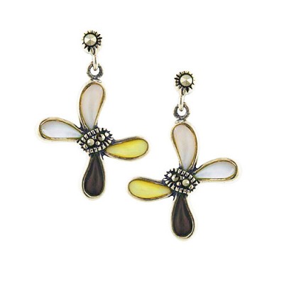 Marcasite Earring 4 Yellow,Black,White,Pink Mother of Pearl Tear Drop+Marcasite Dangle