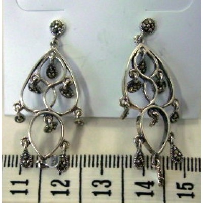 Marcasite Earring Chandelier with Round+Tear Drop Dangle
