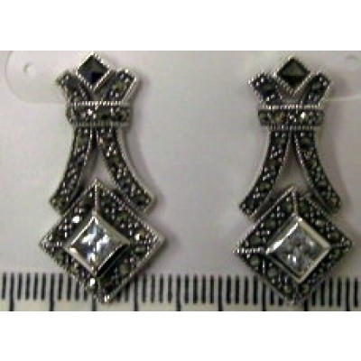 Marcasite Earring ) ( with 1Pcs Square Marcasite Top+Square Clear Cubic Zirconia