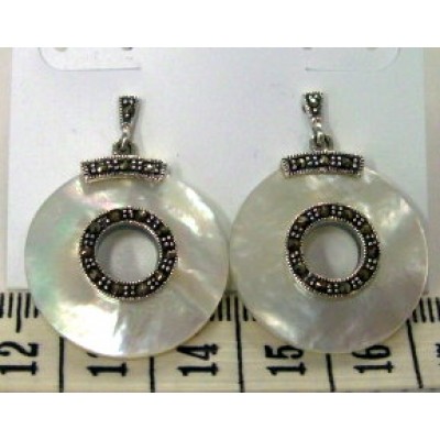 Marcasite Earring 23mm Round White Mother of Pearl with 7mm Hole