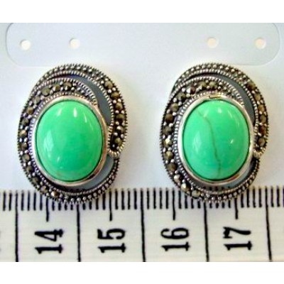 Marcasite Earring Cabochon Faux Turquoise '6'