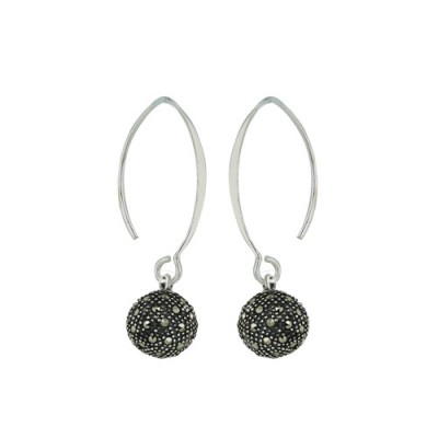 Marcasite Earring 12mm Pave Marcasite Fireball with Almond Hook